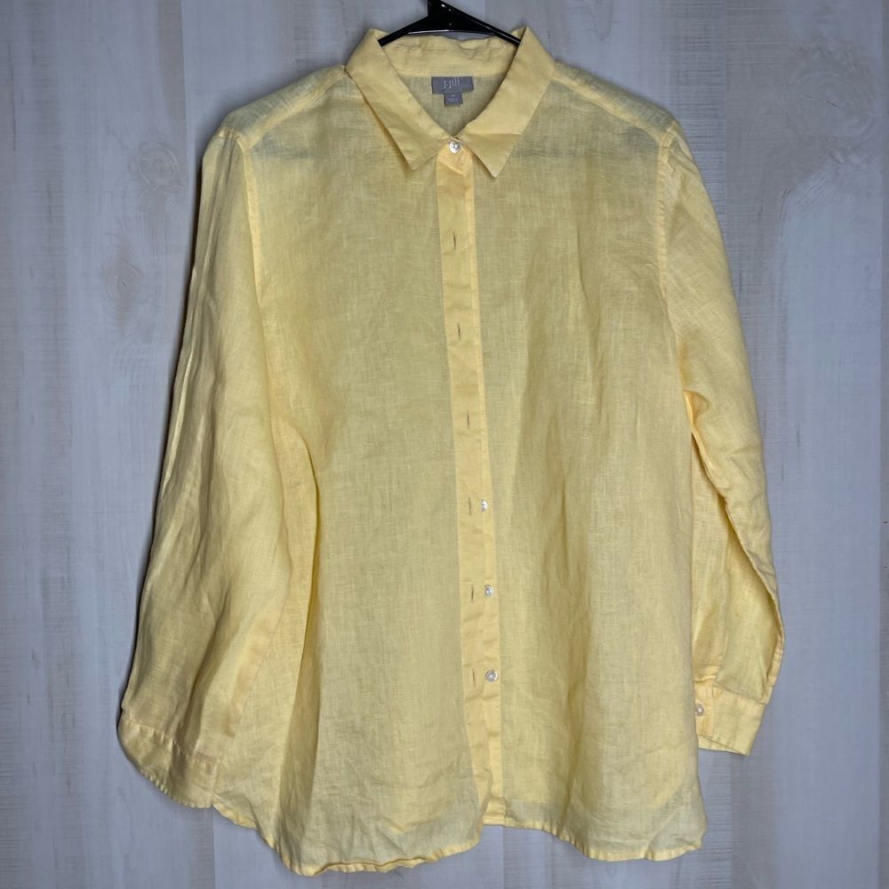 J. Jill yellow 100% linen long sleeve button front shirt blouse top, size medium - Picture 3 of 15